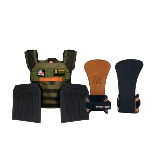 UNBROKENSHOP Green / Grips S Classic weight vest + Sand Plates + Hand Grips
