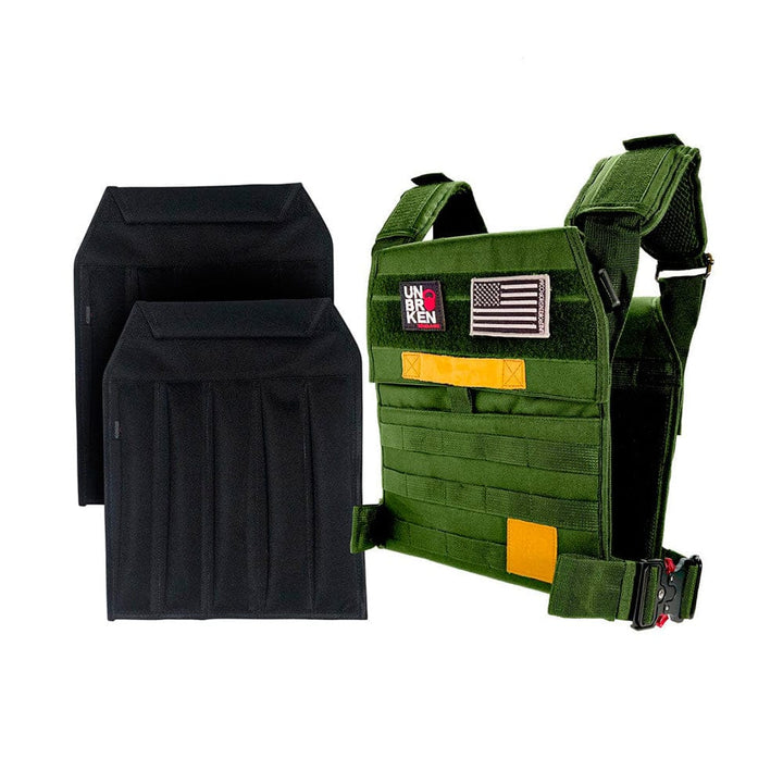 UNBROKENSHOP Weight Vest Green NEW Heavy Duty Weight Vest + Sand Plates