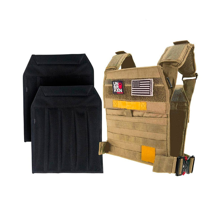 UNBROKENSHOP Weight Vest Tan NEW Heavy Duty Weight Vest + Sand Plates